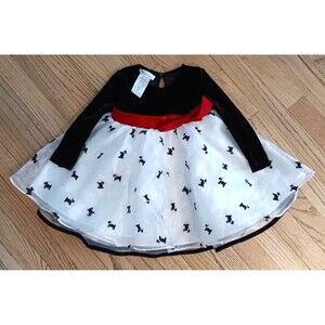 Bonnie Jean 2T Fluffy Ruffled Flared Black & White Velvet Holiday Poodle Dress